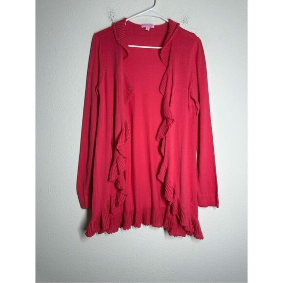 Lilly Pulitzer Pink Ruffle Cascading Kiernan Silk Cotton Blend Cardigan Size M - Picture 1 of 10